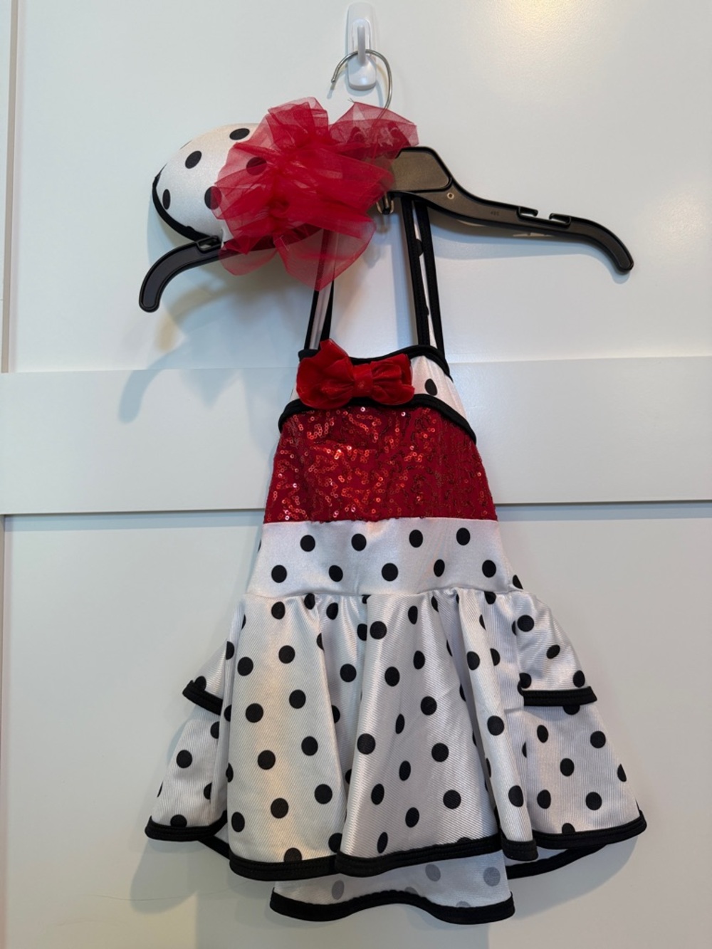 Red Polka Dot Dance Dress with Bow and Tulle Hairpiece